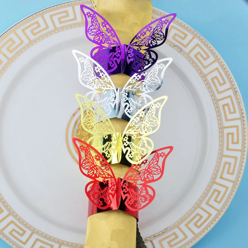 

Creative 50PCS/ lot Butterfly Style Laser Cut Paper Napkin Ring Wedding Hotel Banquet Ceremony Table Decoration Shinne paper 5