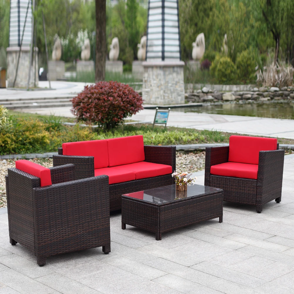 Ikayaa 4pcs Wicker Cushioned Outdoor Patio Furniture Set Garden Set Lawn Sofa Couch Set Rattan Weave Fr Stock Patio Furniture Set Garden Setoutdoor Patio Aliexpress