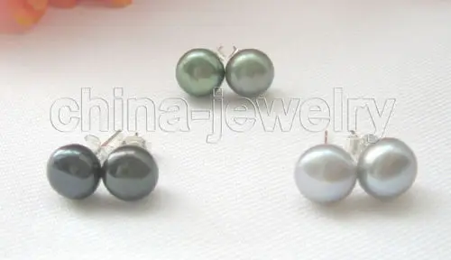 

hot sell new - Beautiful 3pairs 8-8.5mm natural freshwater pearl earring - 925 silver stud