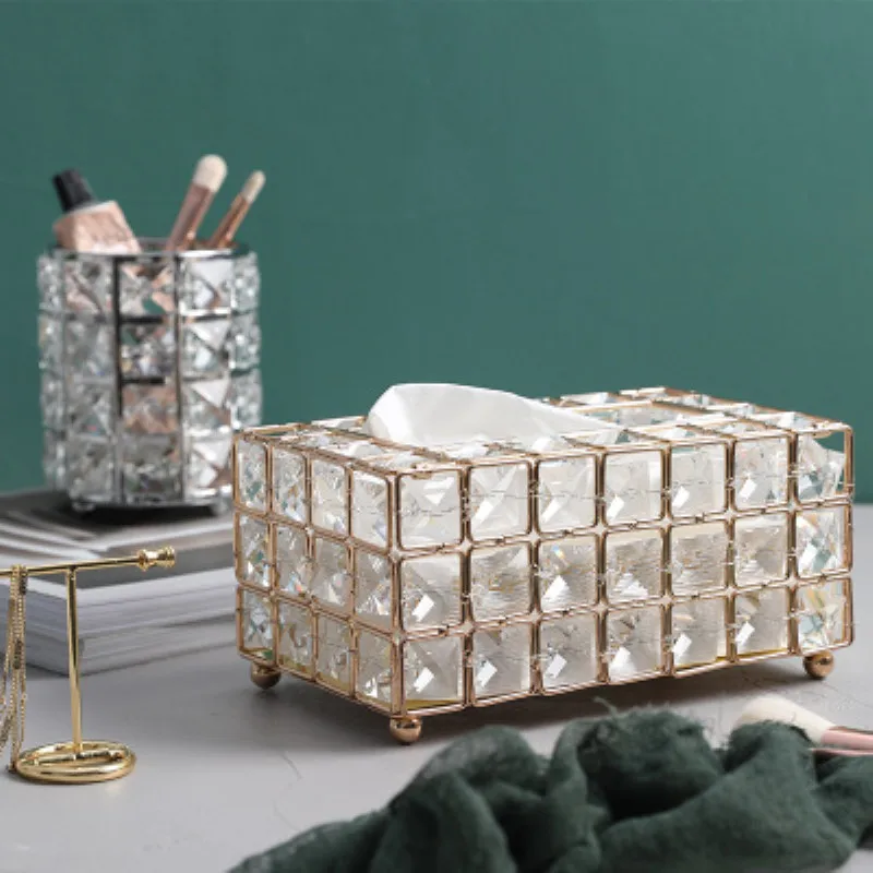 

European Crystal Tissue Box Handmade Simple Home Living Room Coffee Table Drawer Desktop Decorative Napkin Storage Box