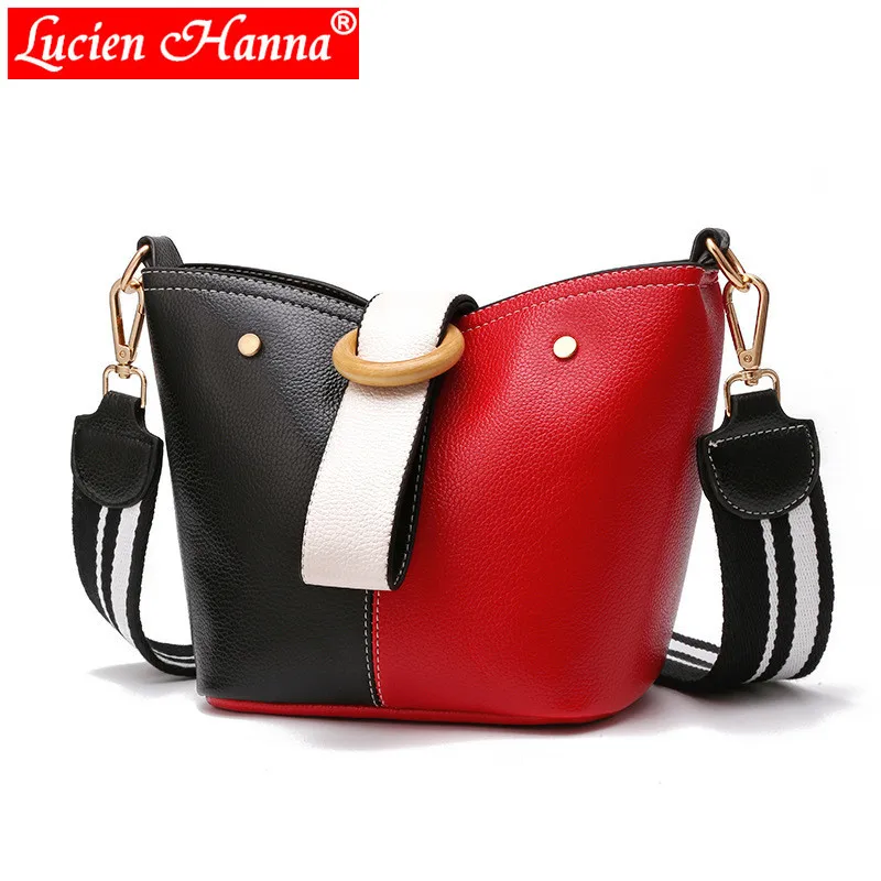 

Designer Panelled Wide Strap Bags Women Handbags Buckle Hit Color Black Red Patchwork Female Bags Casual PU Leather Shoulder Bag
