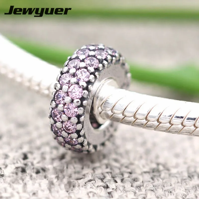 

Silver Insiration Within Pink charms 925 Sterling Silver fine jewelry Fit bead Charm Bracelet DIY for women Memnon SP024
