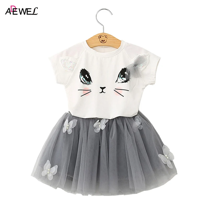 

2 3 4 5 6 7 8 Year Girls Clothes 2019 New Summer Casual Kids Suits for Girl Cartoon T-shirts Tutu Skirts Children Clothing Set