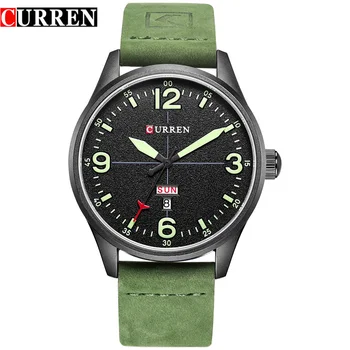 

CURREN Luxury Casual Men Watches Army Green Leather Strap Male Clock Display Date Quartz Wristwatch erkek kol saati Montre Homme