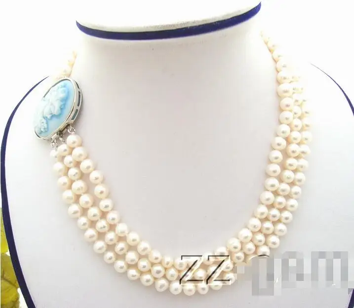 

Free Shipping >> N0702019 3Strds White Round Pearl Necklace-Cameo Clasp