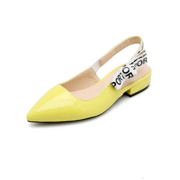 Sianie Tianie Summer Patent PU Pointed Toe Square Chunky Low Heels Yellow White Woman Sandals Slingback Shoes Size 45 46 47