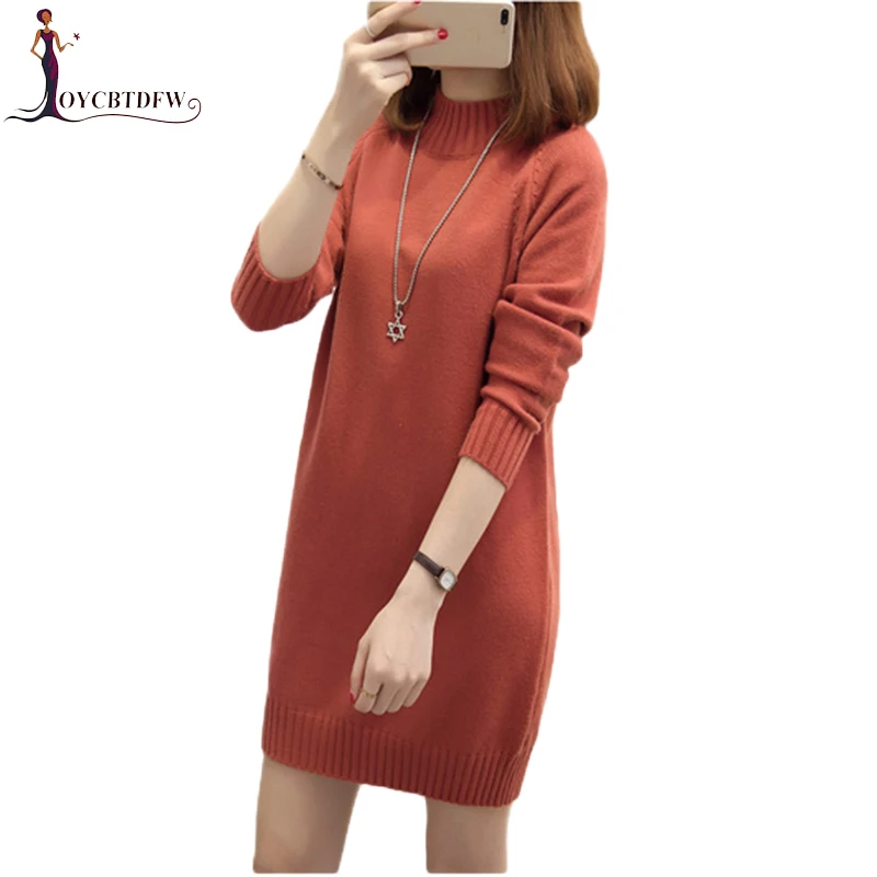 Women Sweater 2018 Spring Autumn New Women Loose Mid long Fashion Knitted Sweater Female Semi-high collar Pullover Sweater DD683