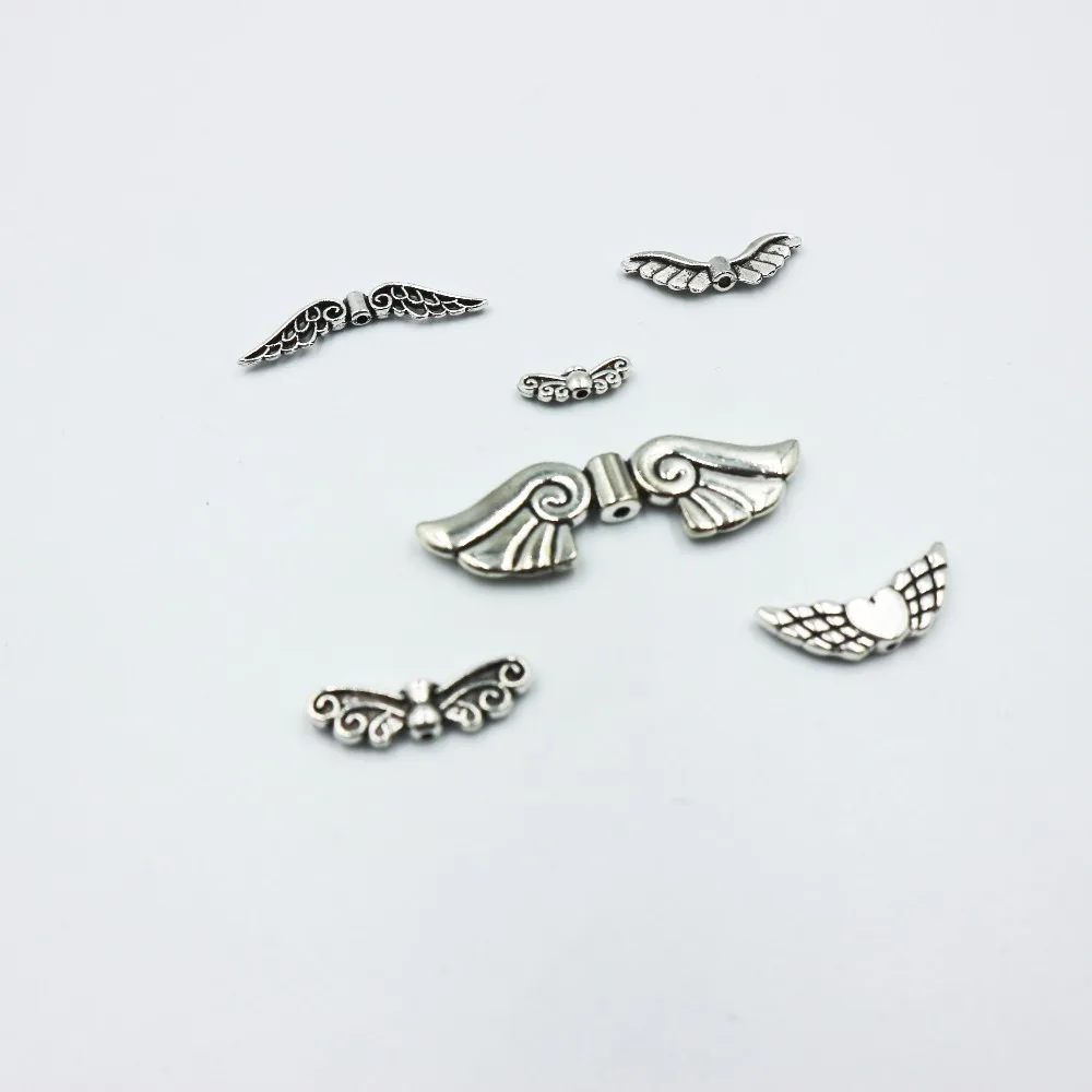 

Mix 36pcs silver plated Metal Small Hole Spacers Beads Charms angel wing Spacers Beads for DIY jewelry making