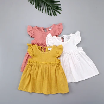 

Flying sleeve Ruffles Summer Cotton Kids Baby Girls Mini Dress Casual Girl Blouses for Children Clothing Shirts Dress