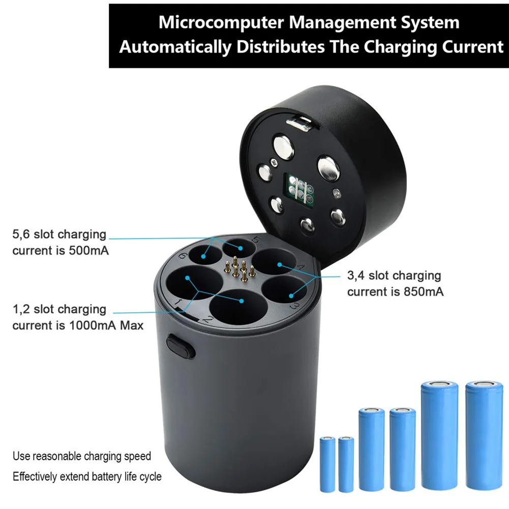 

6 Slot Battery Charger Automatic LED Display for Ni-MH Ni-Cd AA AAA 18650 _WK