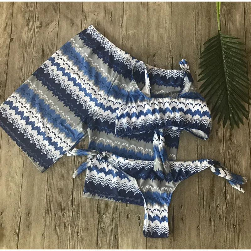 FS 2018 Trunk Print Couple Lovers Swimwear Swimsuits Male Sport Swim Briefs Trunks Female Bikinis Set For Women Bathing Suits_13