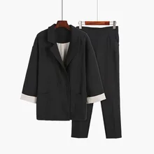 Set female 2019 spring and summer new style temperament fashion small suit simple trousers elegant leisure two-piece