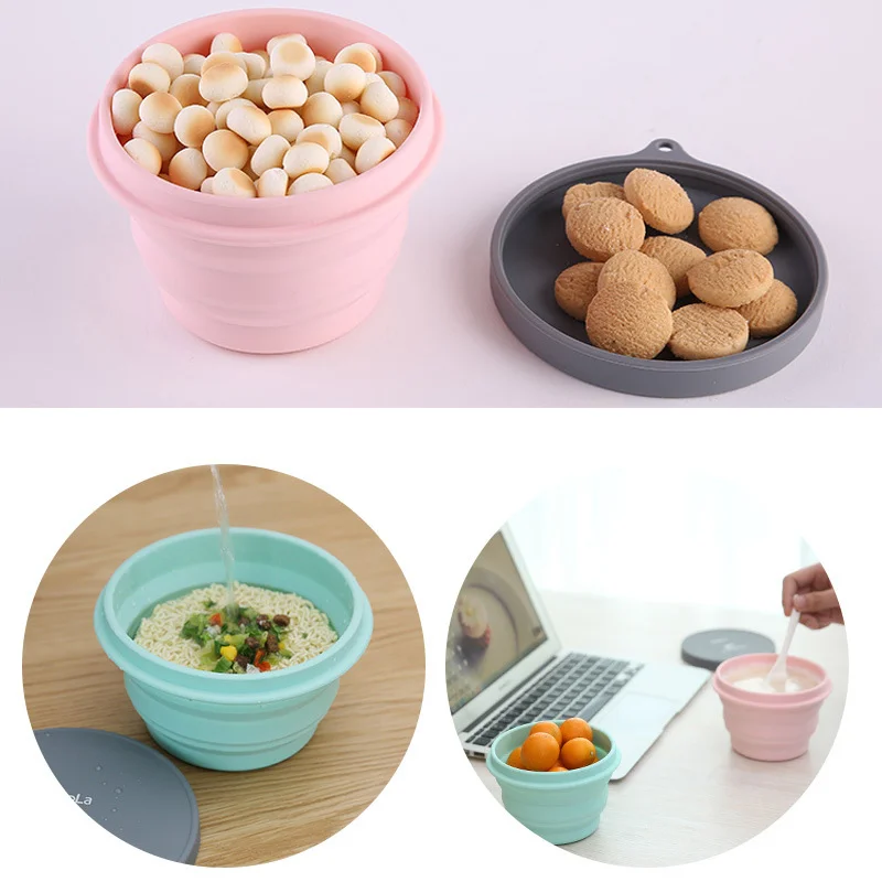

Silicone Collapsible Travel Folding Camping Bowl with Lids Expandable Portable Bowl @LS NO03