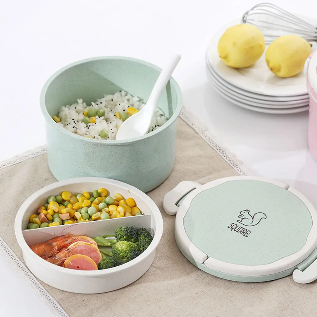 Plastic 2 Layer Microwave Round Lunch Box Portable Dinnerware Food