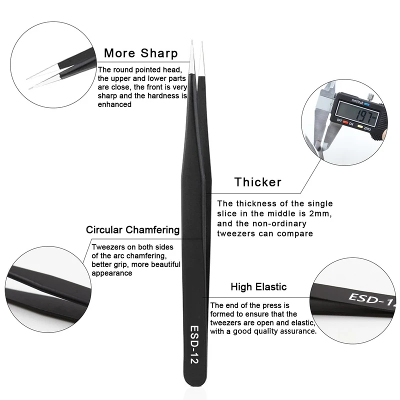 9pcs/lot Stainless Steel ESD Tweezers Set Electronic Mobile Phone Repair Tools Anti-static Precision Tweezers Welding Assist Kit 9pcs/lot Stainless Steel ESD Tweezers Set Electronic Mobile Phone Repair Tools Anti-static Precision Tweezers Welding Assist Kit