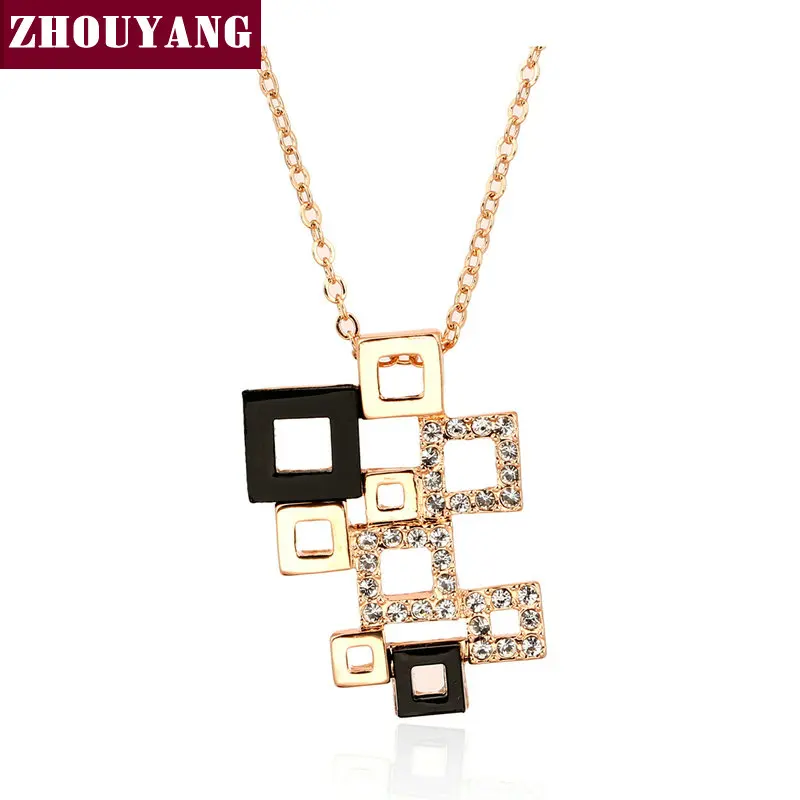 

ZHOUYANG Magic Cube Rose Gold Color Fashion Pendant Necklaces Made with Austria Crystal ZYN091 ZYN092 ZYN231