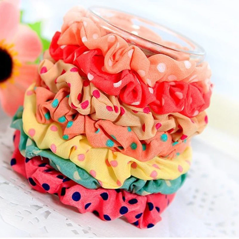 

Hot Sale 10 Pcs/Lot Girls Random Colors Sweet Elastic Hair Band Polka Dot Hair Rope Women Ponytail Holder Hair Accessories