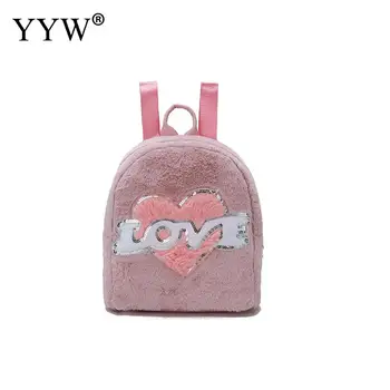 

Plush Load Reduction Backpack Women Personality Cute Back Pack For Soft Surface Letter Fur Backpack For Teenage Girls Bag Pack