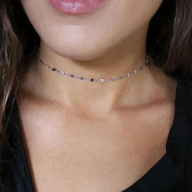 Boho Jewelry Silver Chain Choker Necklace Minimalist Necklace Dainty