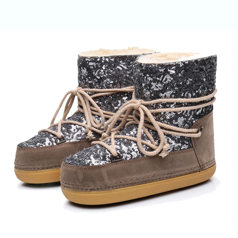 

Women ankle boots 2018 fashion bling women boots warm plush women winter shoes lace-up women snow boots plus size 35-42
