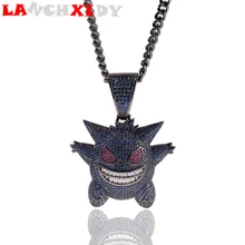 

Inlaid Zircon Gold Silver Blue Purple Funny Gengar Necklace Pet Anime Elf Pendant Men's Hip Hop Jewelry