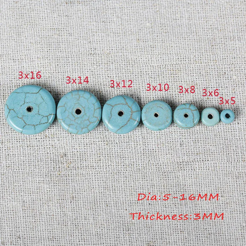 Dia 5-мм 16 мм плоские синие бирюзовые разделительные бусины свободный Круглый браслет из натурального камня бусины Rondelle для изготовления ювелирных изделий DIY