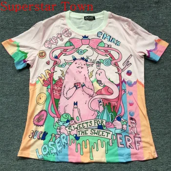 

2016 Japan Lolita T shirt Unicorn Monster Harajuku Trend Fashion Kawaii Tee T Shirt Adorable Summer Camisa Anime Feminina