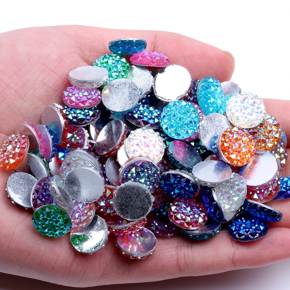 

12mm 40pcs Round Shape Flatback Resin Rhinestones Imitation Glue On Stones DIY Crafts Decorations Wedding Dress Accessories