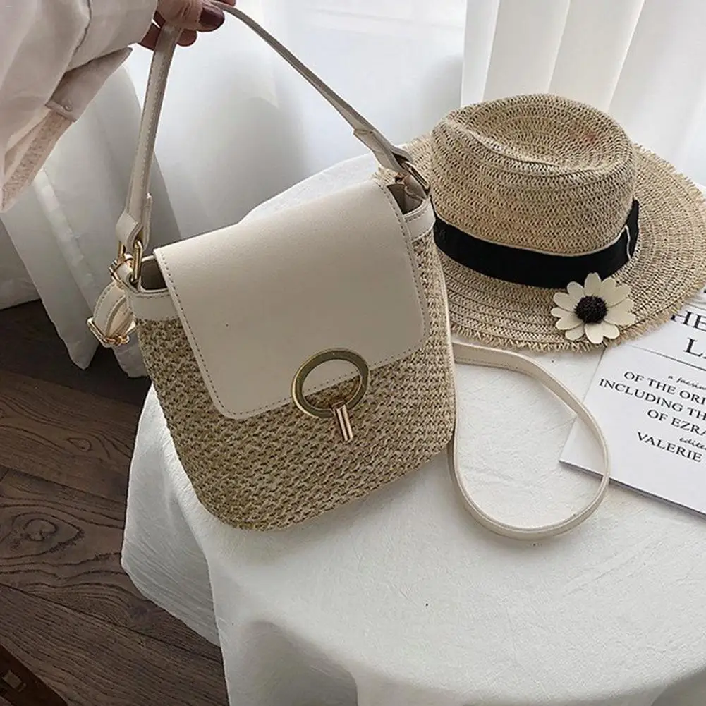 Bolso Mujer 2019 New Woven Bag Straw Bag Handbag Simple Shoulder Messenger Bag Portable Bucket Beach Travel Lady Bag