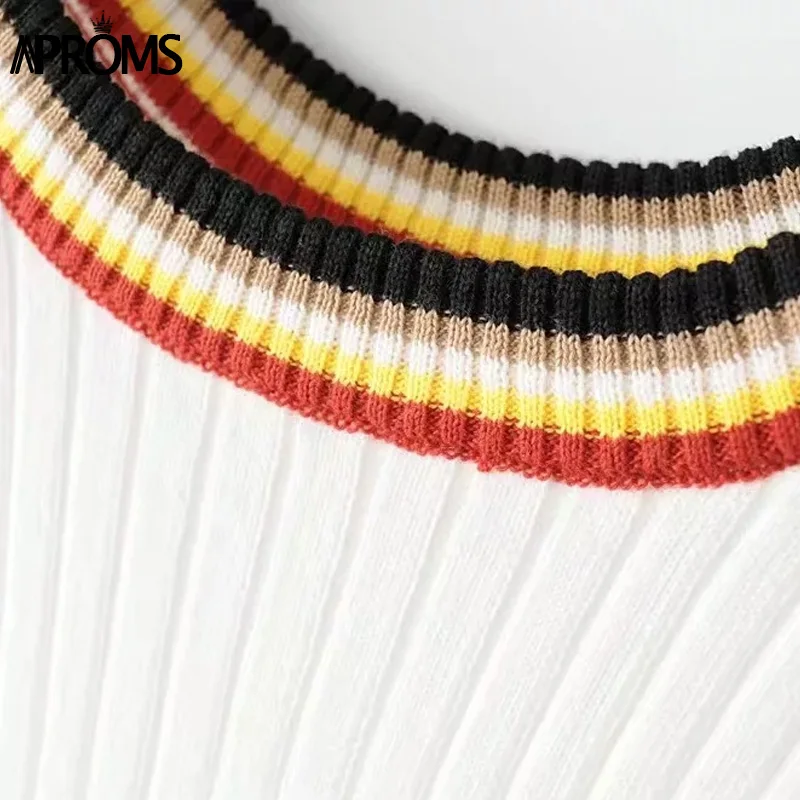 Aproms Colorful Striped Knitted Bodysuits Women Casual Sleeveless Slim Bodycon Rompers Streetwear Jumpsuit Overalls Knitting Top Aproms Colorful Striped Knitted Bodysuits Women Casual Sleeveless Slim Bodycon Rompers Streetwear Jumpsuit Overalls Knitting Top