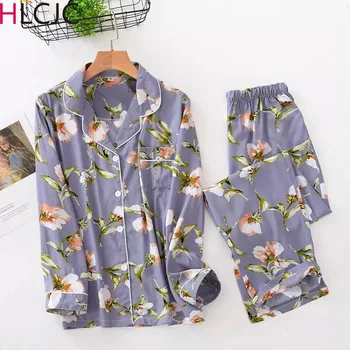 

Various Styles Floral Pajamas Sets Women Casual Cotton Long Sleeve Sleepwear Suit 2 piece Sexy Spring Homewear Lounge Pants Suit