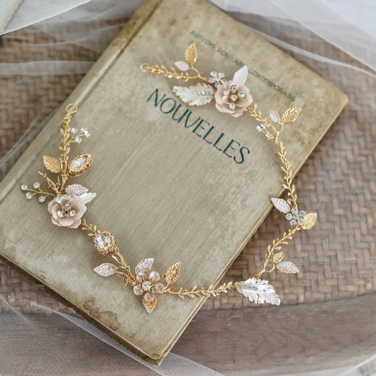 

Jonnafe Gold Branch Floral Bridal Hair Vine Jewelry Rhinestone Wedding Headband Tiara Handmade Women Accessories