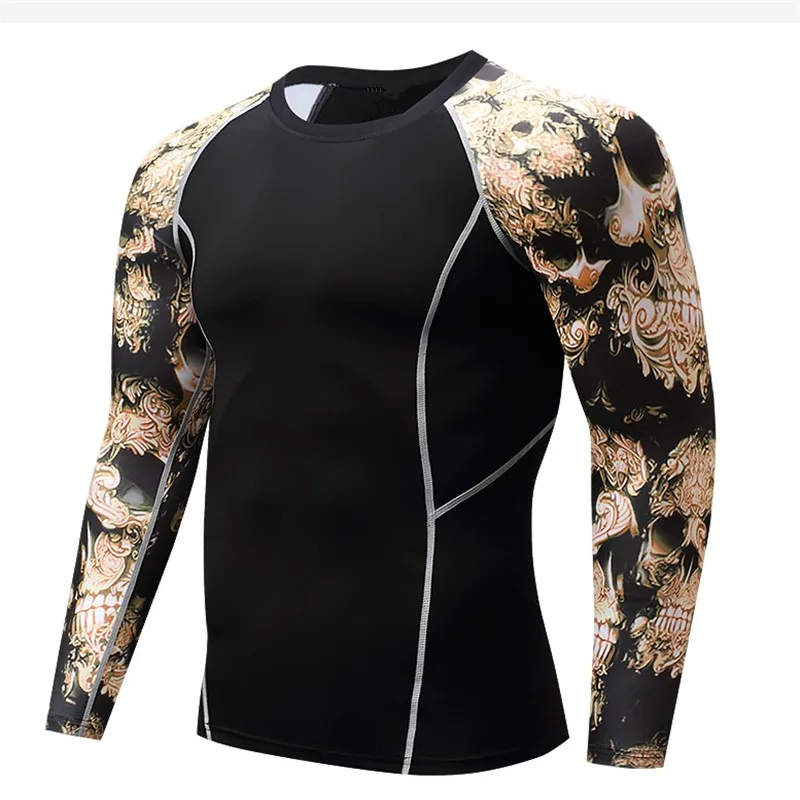 Мужские компрессионные рубашки 3D подростковые Трикотажные изделия с волком с длинным рукавом для велоспорта фитнеса мужские спортивные базовые слои ММА колготки Джерси брендовая одежда - Цвет: 1001