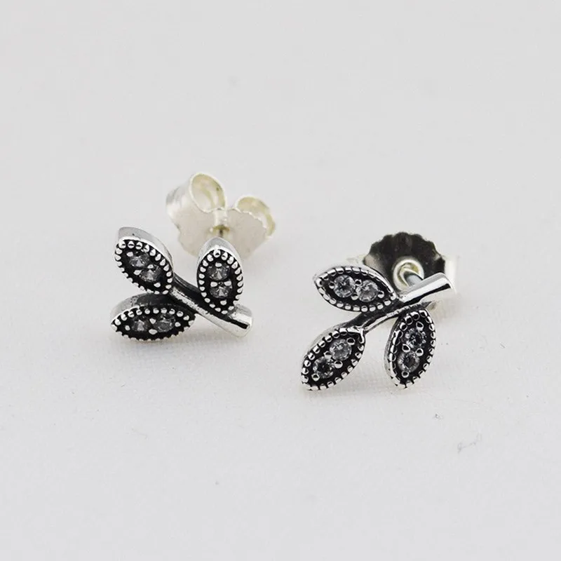 

Authentic 100% 925 Sterling Silver Stud Earrings Sparkling Leaves Earrings For Women Gift with Cubic Zirconia Fashion Jewelry