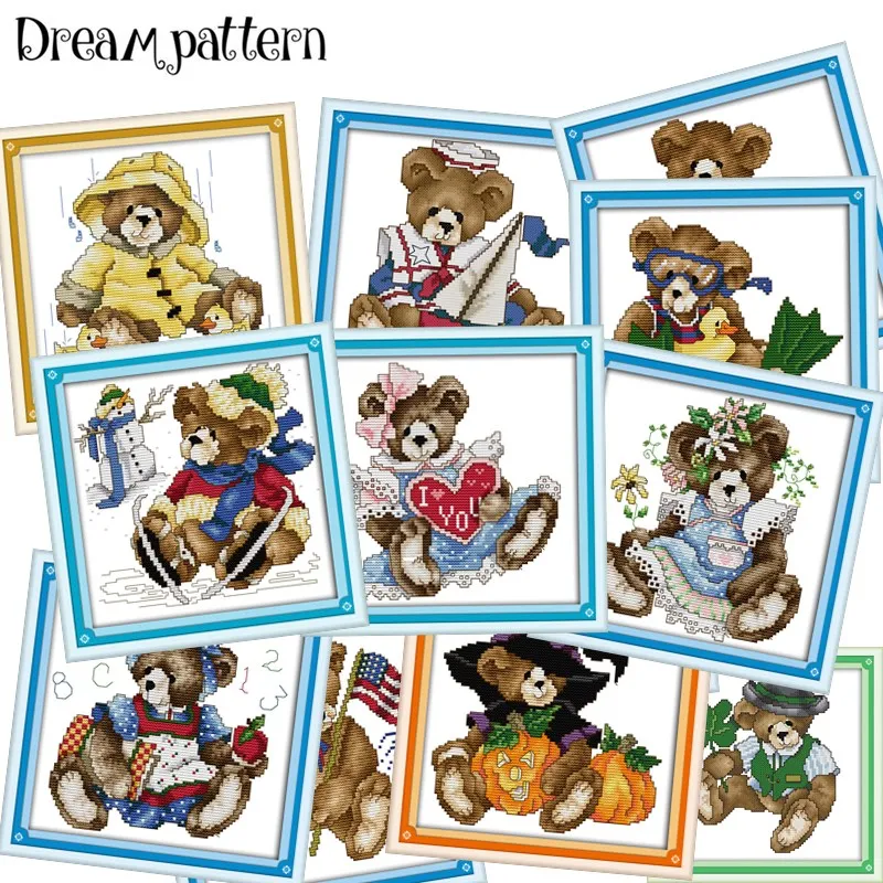 Набор для вышивки крестиком с изображением медведей 12 месяцев|handmade needlework|embroidery