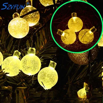 

Szvfun Solar Outdoor Lights Waterproof 6M 30 LED String Lights Crystal Solar Ball Lights for Christmas Wedding Garden Decoration