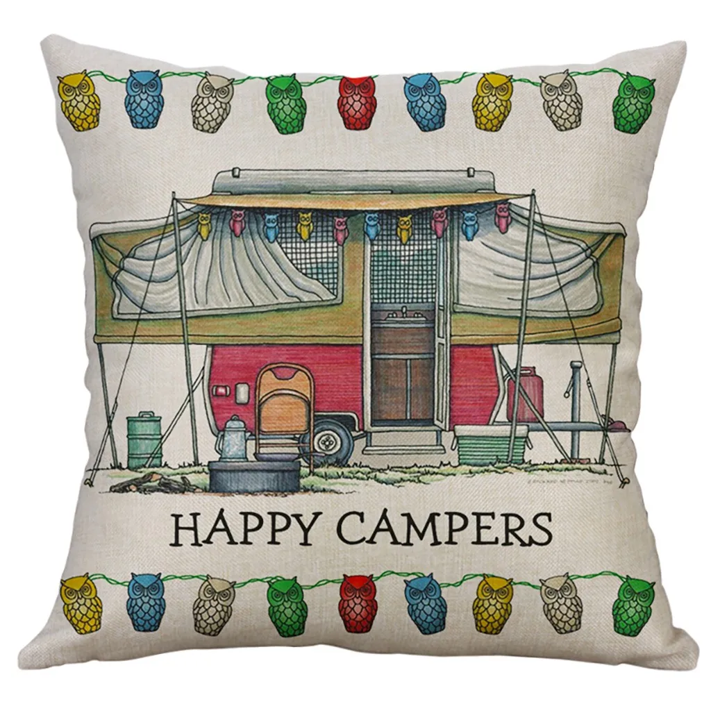 Счастливые туристы для подушек из хлопка и льна Винтаж Happy Camper Подушка Чехол для дивана из ПВХ для дома декоративная Подушка Чехол 45*45/40*40