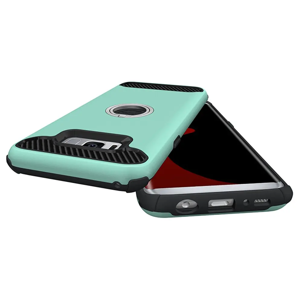 

8 Pcs Phone Drop Resistant Solid Protective Case Soft Case With Finger Ring For Samsung S8 Plus Mint Green Mobile Phone Shell