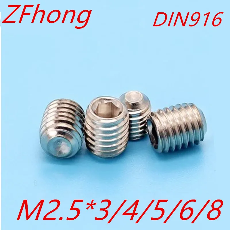 

50PCS M2.5*3/4/5/6/8 DIN916 Stainless Steel Allen Head cup point Hex Socket Set Screw Grub Screw