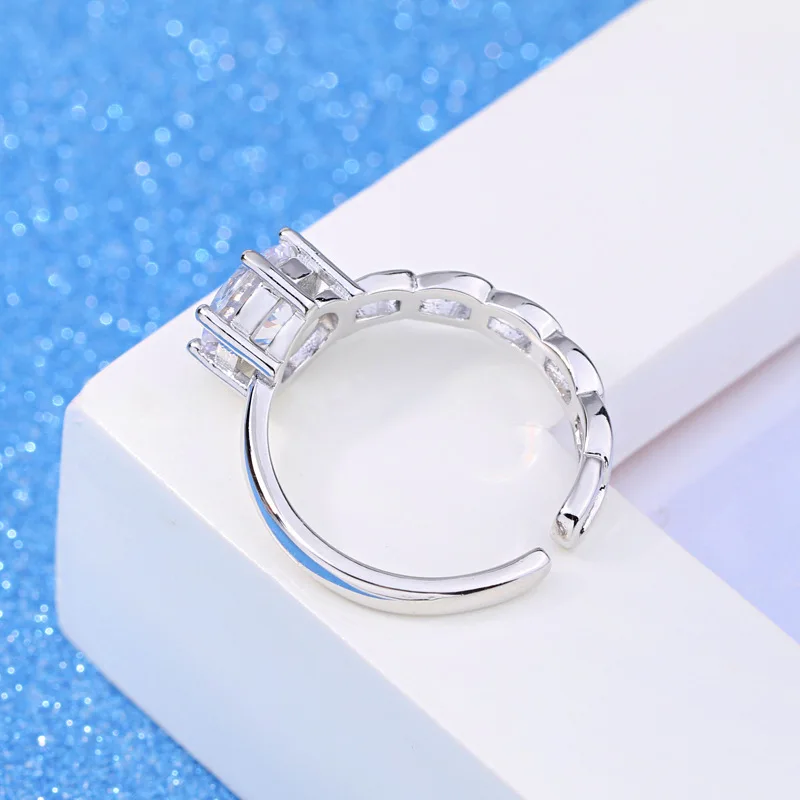 Free Shipping 1Pcs Jewelry Ring For Women Silver-color Austrain Crystal Hollow Circle Adjustable Ring Size Engagement Rings