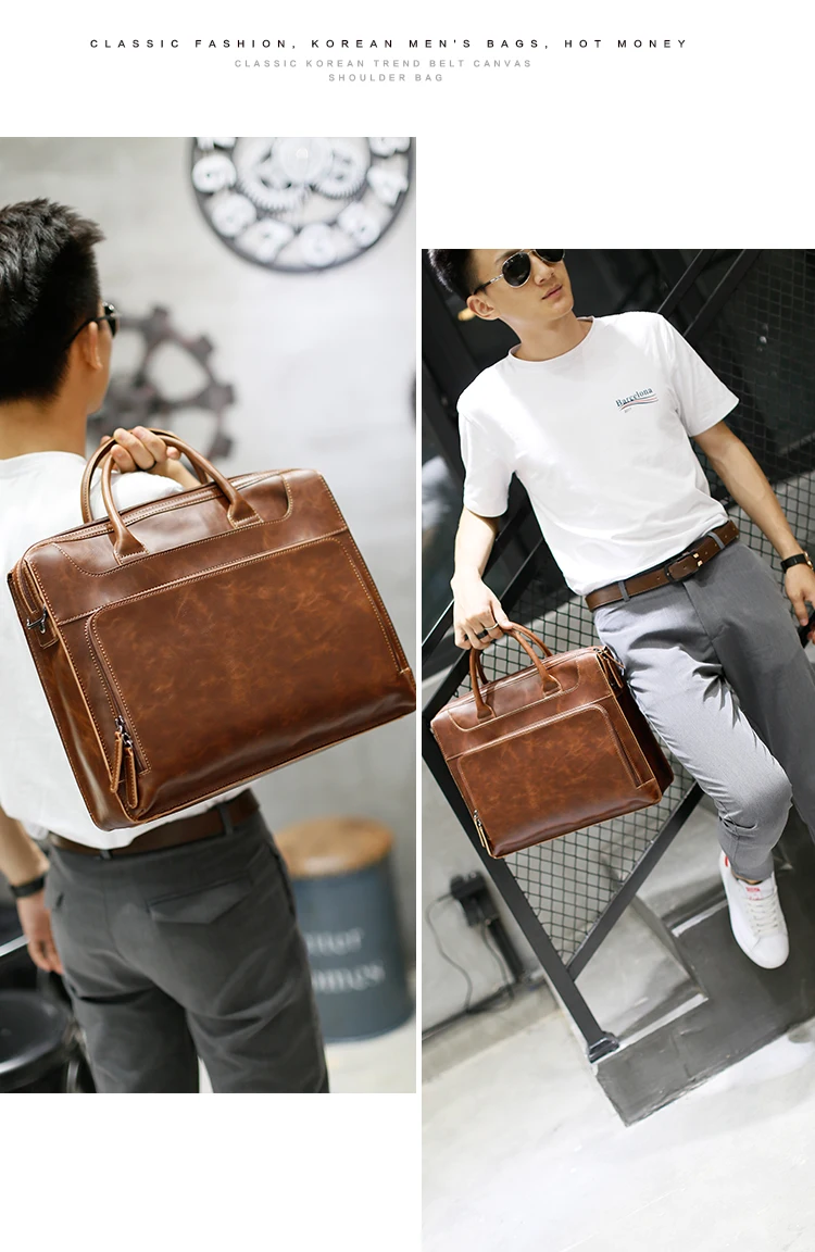 Коричневый деловой портфель, сумка для ноутбука, мужская сумка через плечо, винтажная большая Вместительная дорожная сумка, мужская