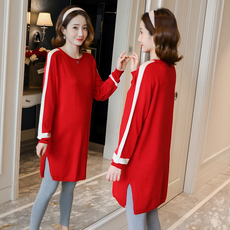 

7037# Large Size Loose Knitted Maternity Sweaters Autumn Winter Korean Fashion Pullovers for Pregnant Women Pregnancy Shirt Tops