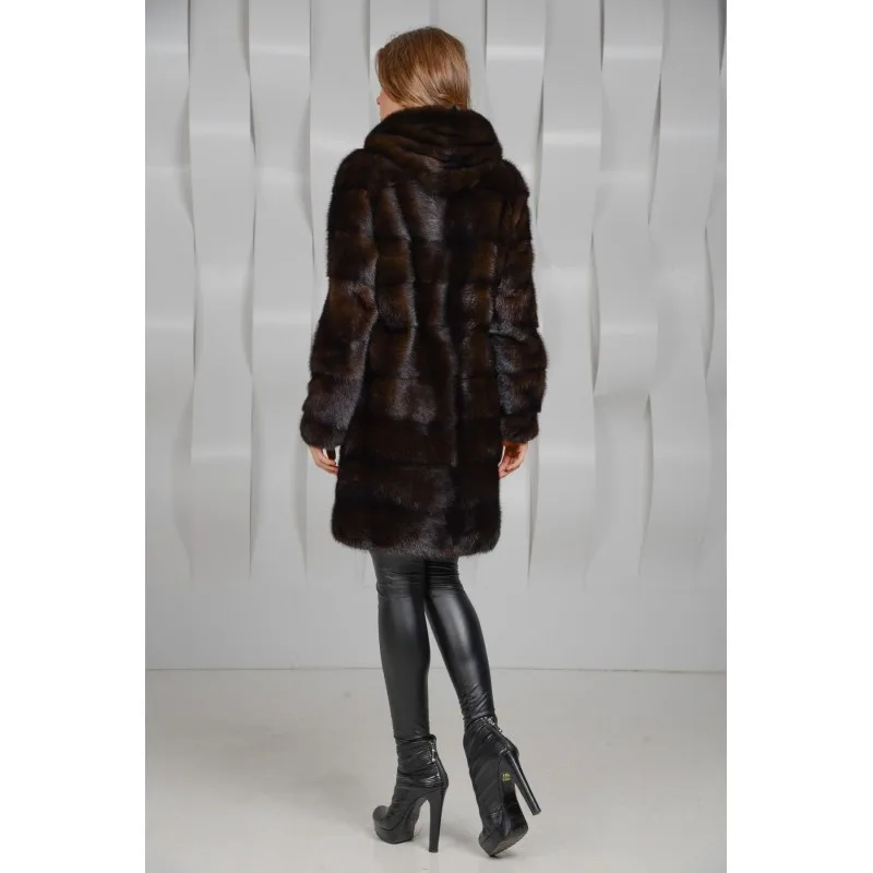 90CM Detachable Real Mink Fur Coat Women With Hood Winter Thick Warm Natural Fur Outwear Genuine Leather Real Fur Coat Female