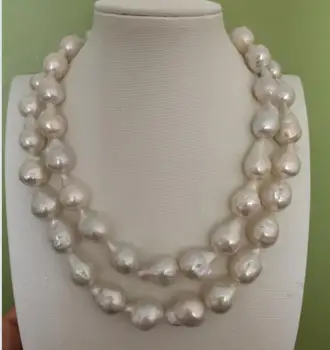 

gorgeous 13-15mmAAA south sea baroque white pearl necklace 36inch 925s KKK