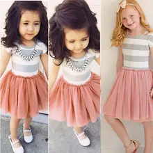 New Fashion Patchwork Kids Girls Dresses Princess Flower Tutu Party Cute Formal Striped Ball Dress Clothing For 2 4 6 8 10 Years