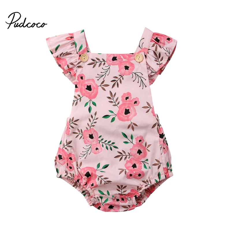 pudcoco Baby Girl Floral cotton summer short sleeve bodysuit Newborn