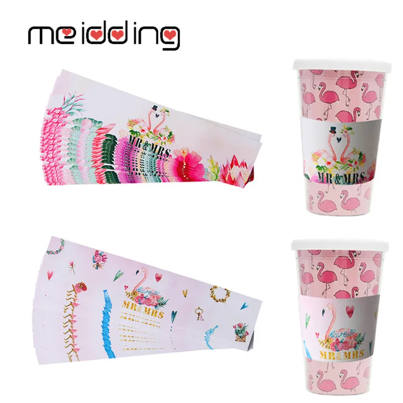 

Meidding SFlamingo Party Bottle Stickers Marriage Table Decoration Favors Supplies Summer Hawaii Wedding Gift Drinking Decor