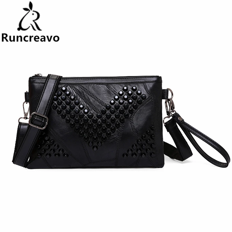 

2018 hot sale Genuine Leather Women Bag Rivet Crossbody Bag Women's Clutch Patchwork Messenger Bag Females Purse