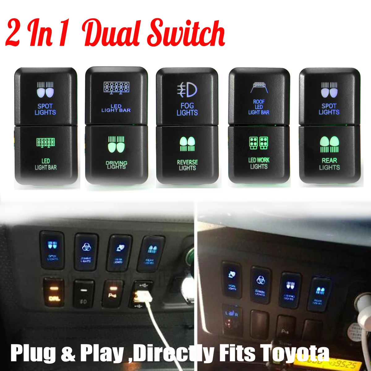  12V Car Auto Dual LED Light Bar On-Off Push Switch Work Fog Light Spot Light Button Switch For Toyo