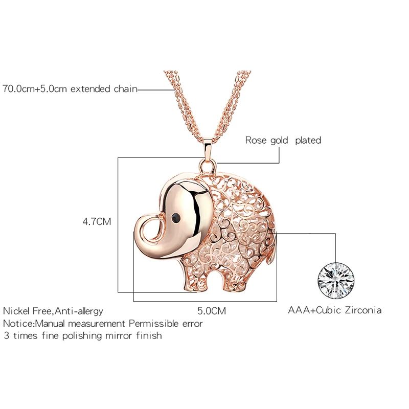 Цена Милая подвеска в виде слона ожерелье CZ кристалл внутри серебро и розовое золото цвет длинное ожерелье для девушек и женщин Подарки